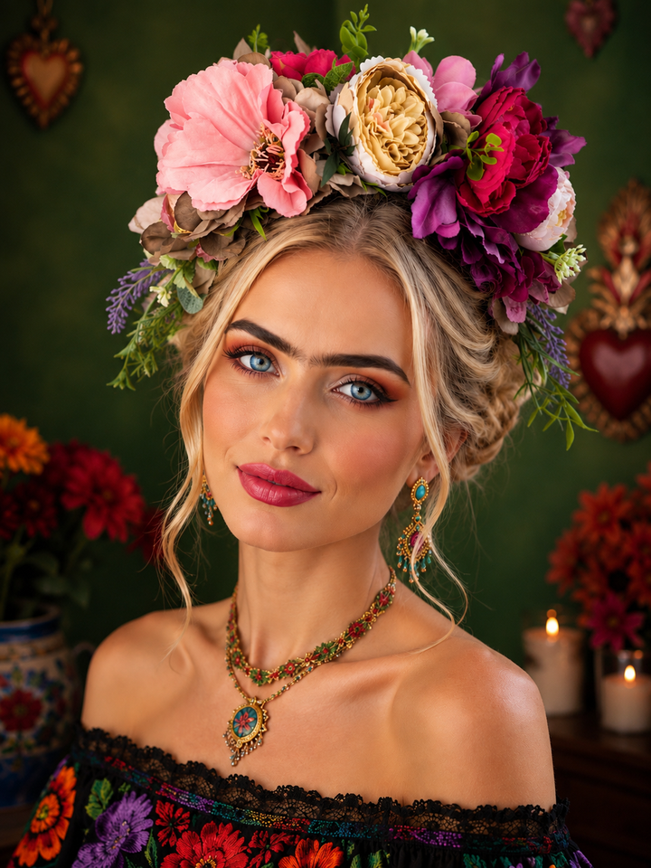 Frida Kahlo flower crown a bridal Flower headpiece