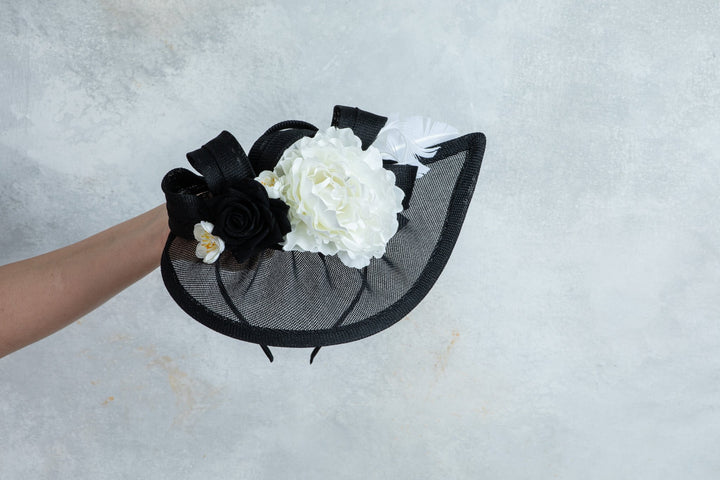 black and white fascinator - OlhaHeadband
