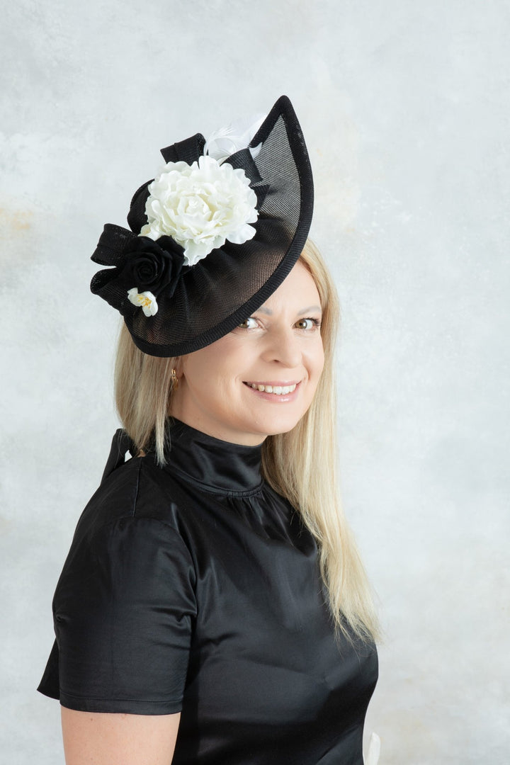 black and white fascinator - OlhaHeadband
