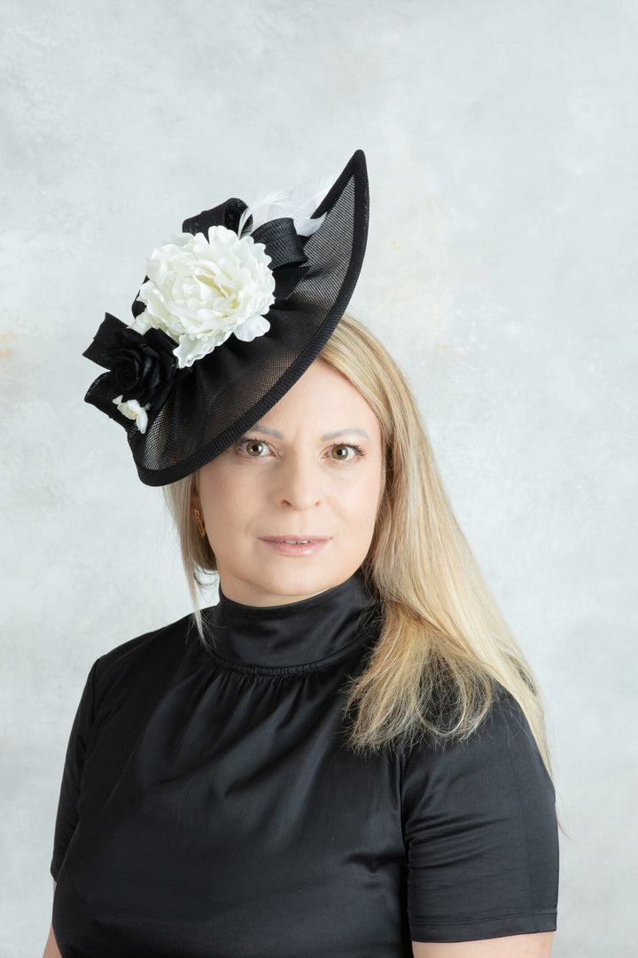 black and white fascinator - OlhaHeadband