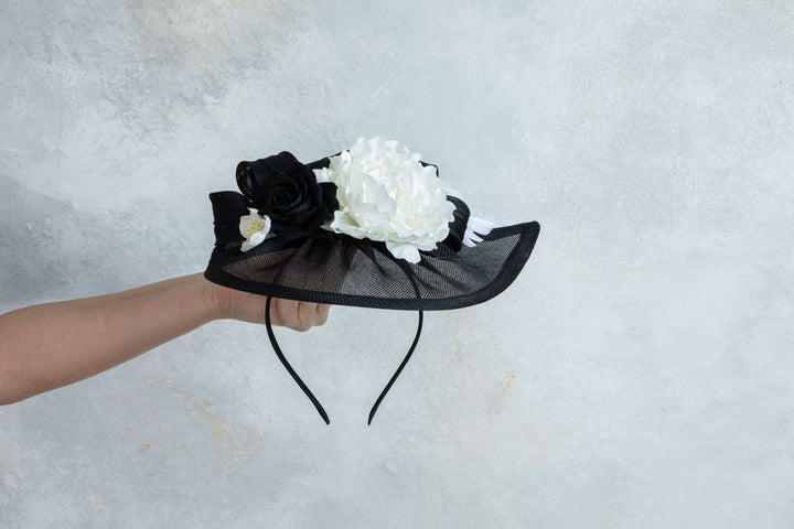 black and white fascinator - OlhaHeadband