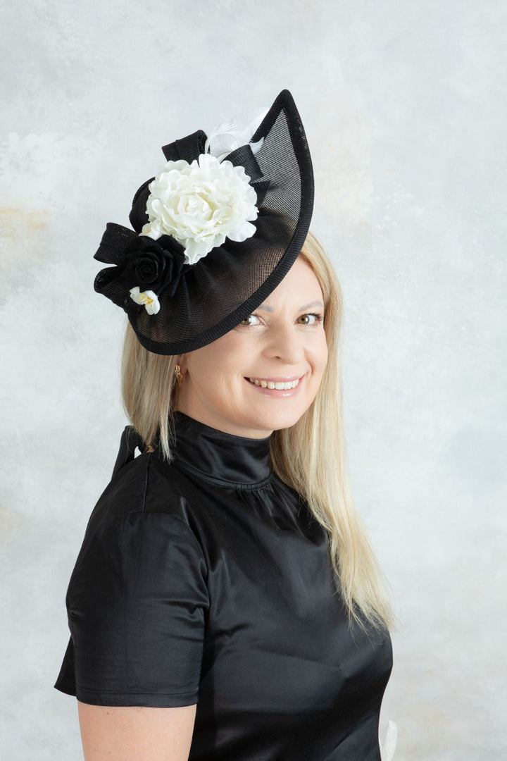 black and white fascinator - OlhaHeadband