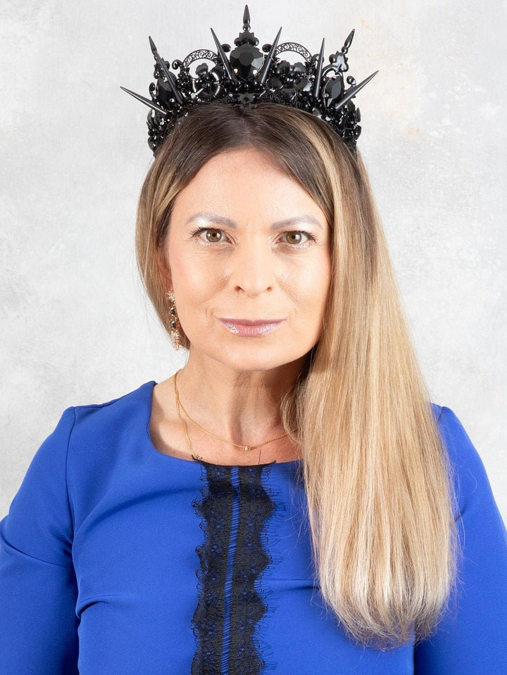 BLACK CROWN with RHINESTONE HEART - OlhaHeadband