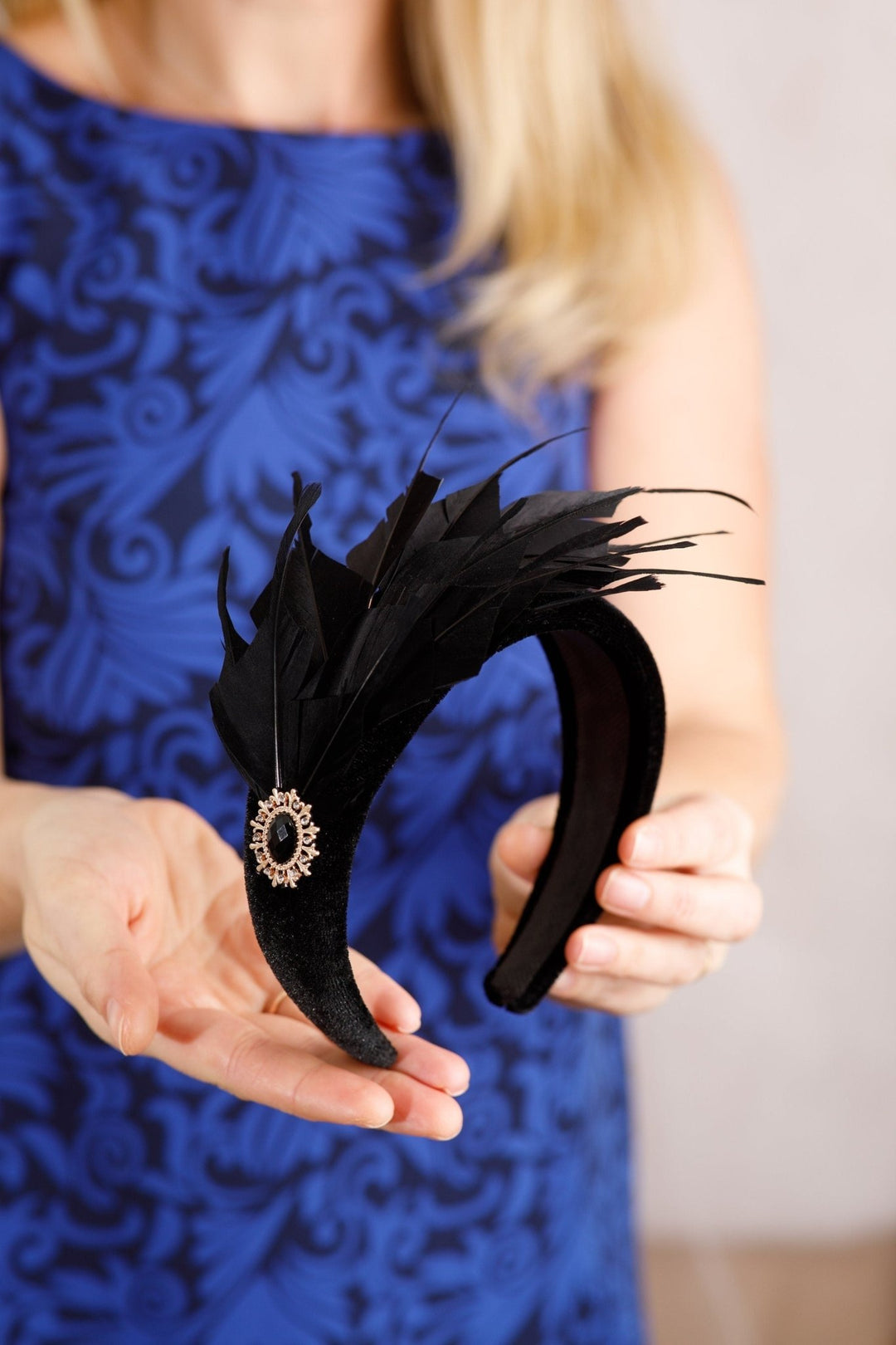 Black feather Padded headband fascinator - OlhaHeadband