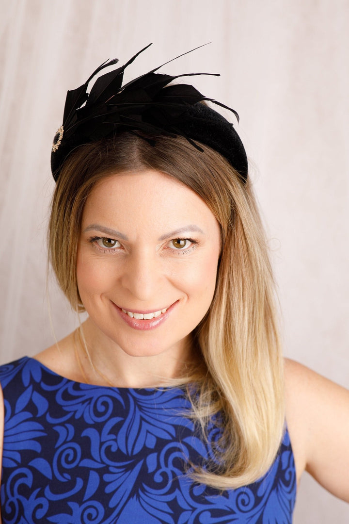 Black feather Padded headband fascinator - OlhaHeadband