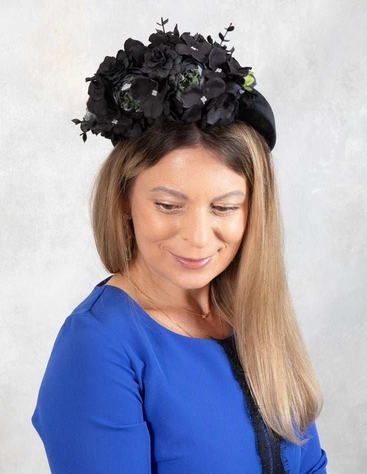 BLACK FLOWER FASCINATOR - OlhaHeadband