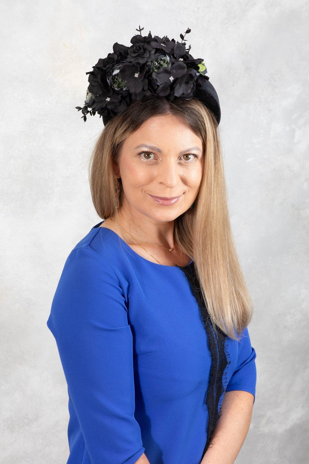 BLACK FLOWER FASCINATOR - OlhaHeadband