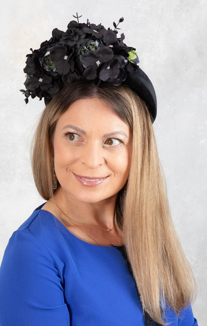 BLACK FLOWER FASCINATOR - OlhaHeadband