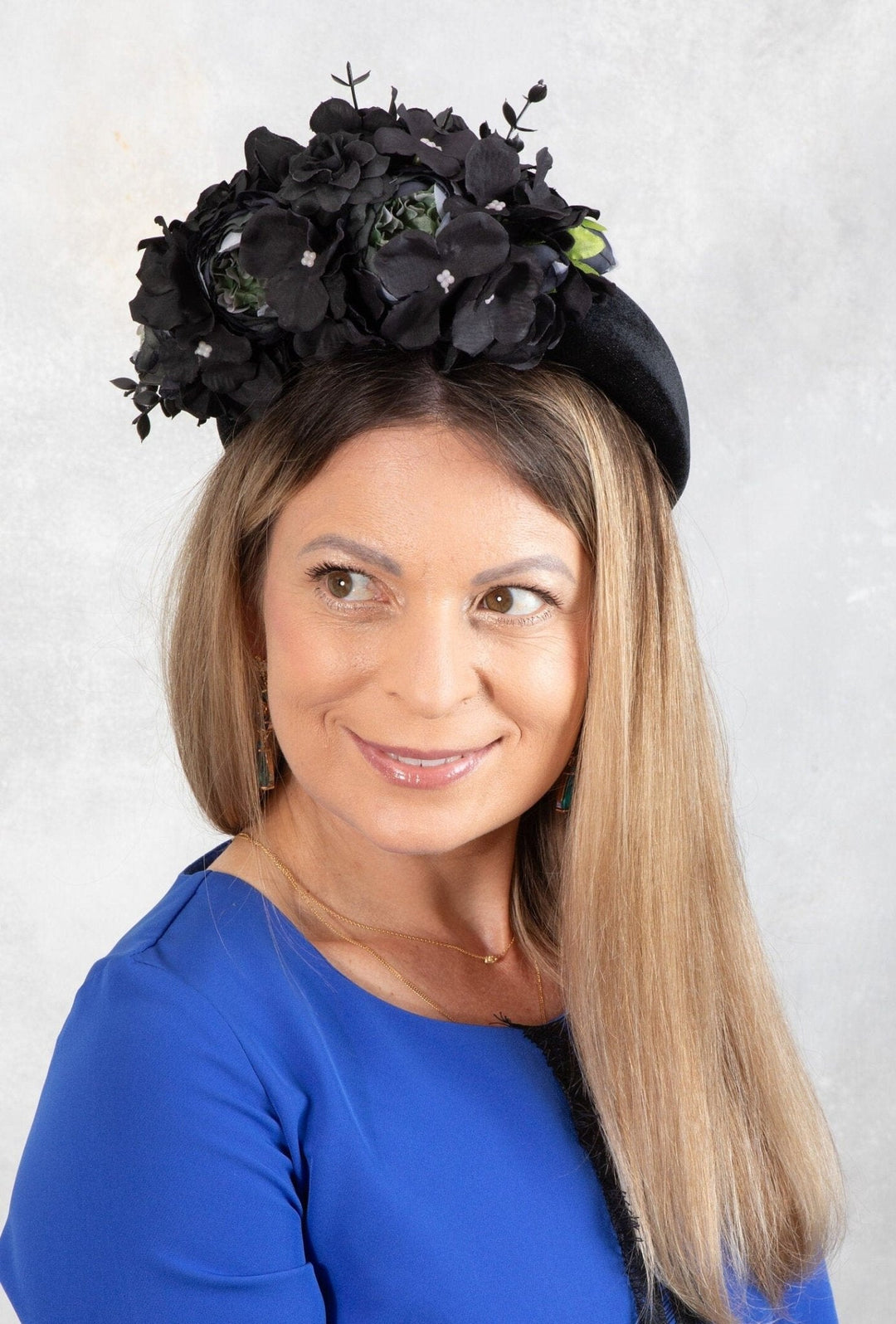 BLACK FLOWER FASCINATOR - OlhaHeadband