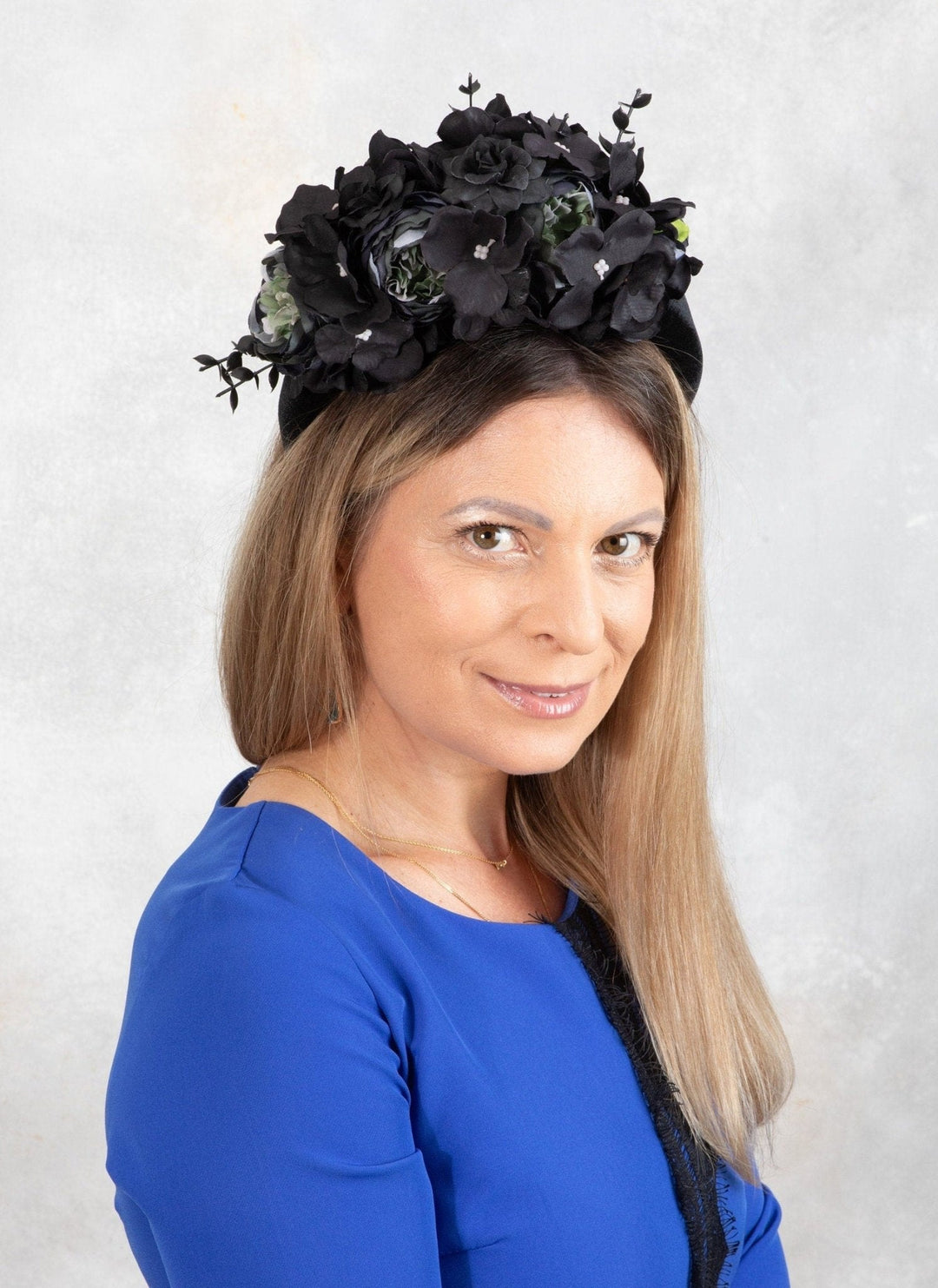 BLACK FLOWER FASCINATOR - OlhaHeadband