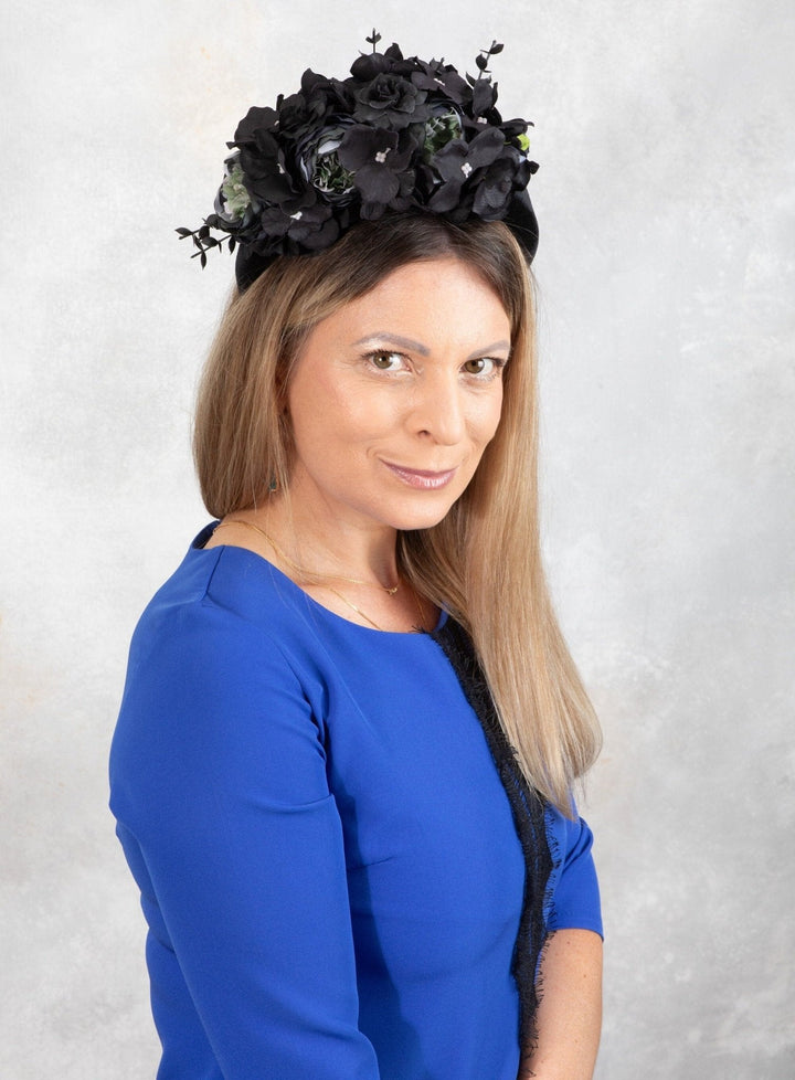 BLACK FLOWER FASCINATOR - OlhaHeadband