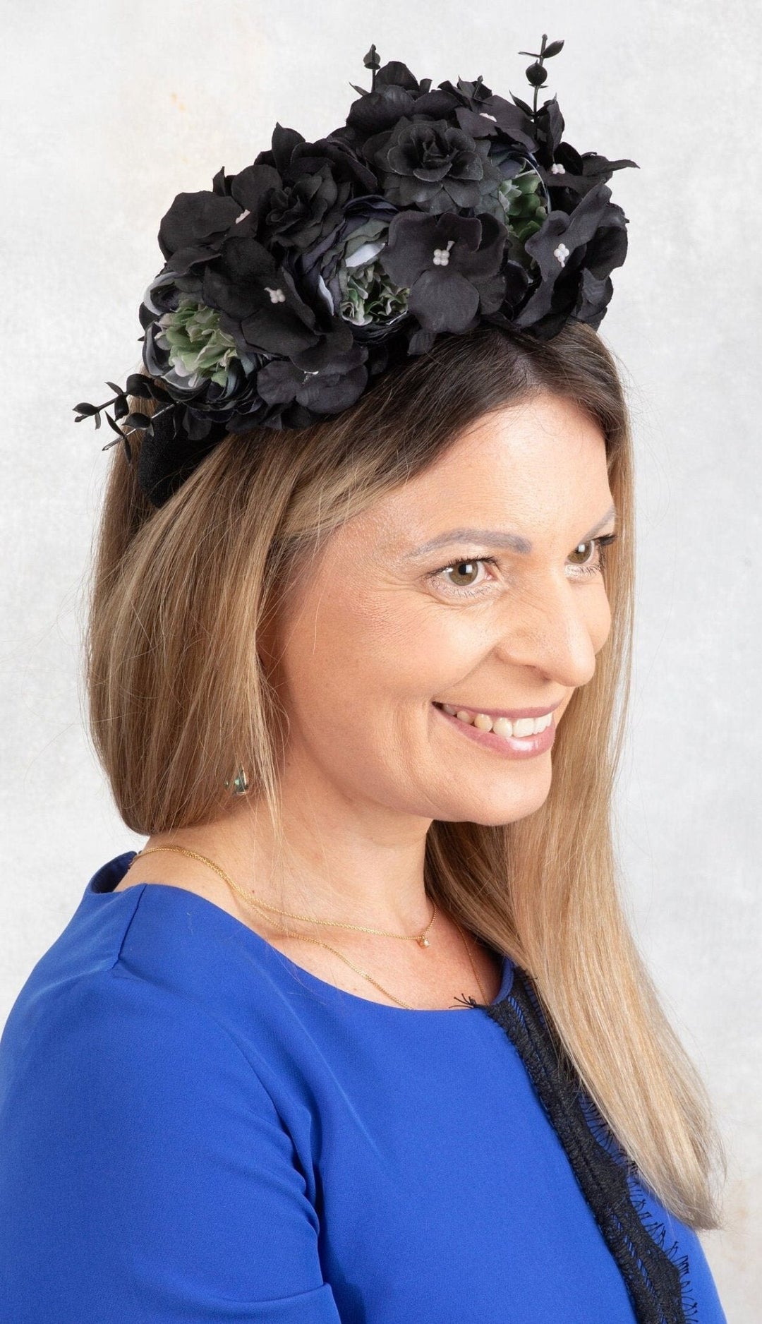 BLACK FLOWER FASCINATOR - OlhaHeadband