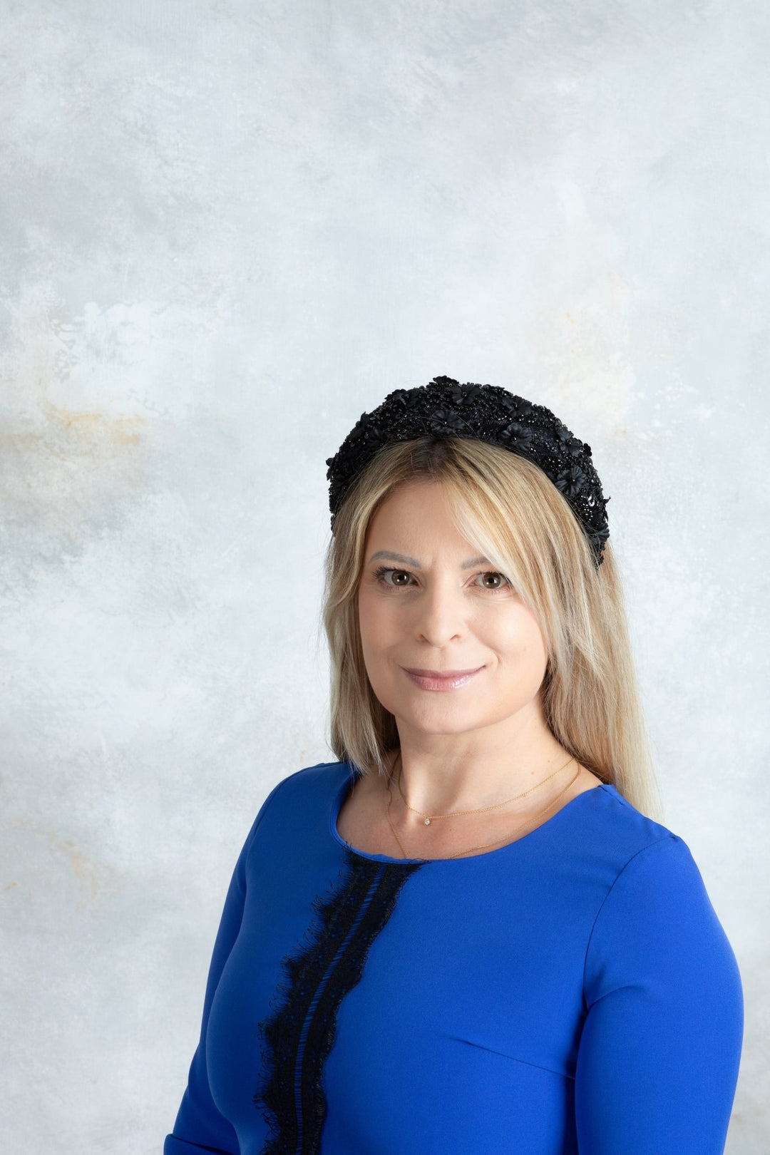 Black padded fascinator Beaded flowers - OlhaHeadband