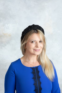 Black padded fascinator Beaded flowers - OlhaHeadband