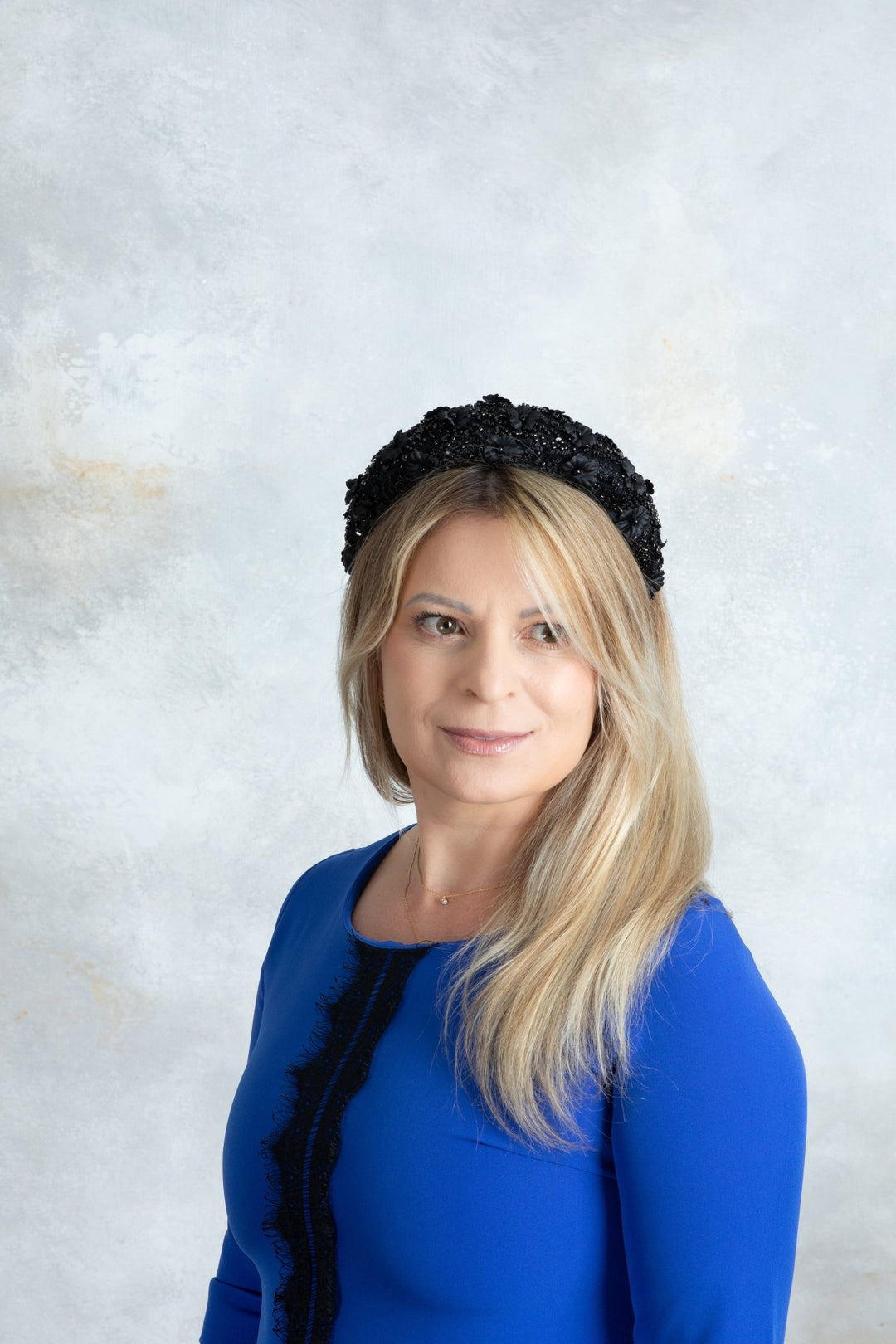 Black padded fascinator Beaded flowers - OlhaHeadband