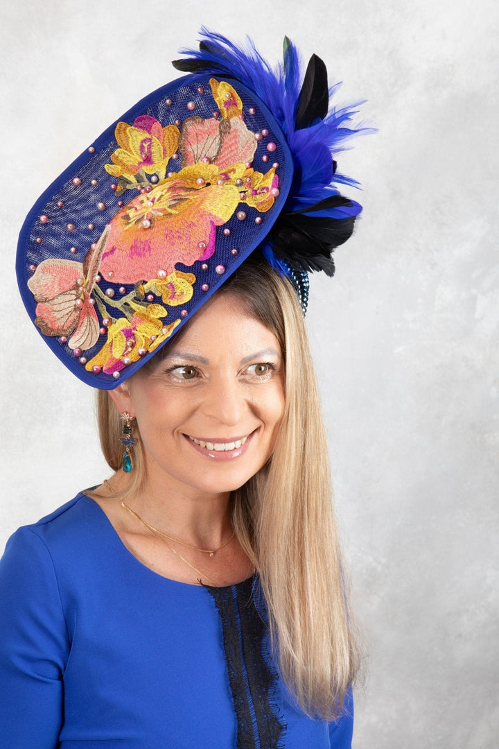 BLUE FASCINATOR HAT - OlhaHeadband