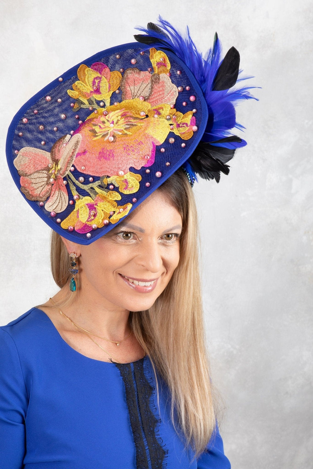 BLUE FASCINATOR HAT - OlhaHeadband