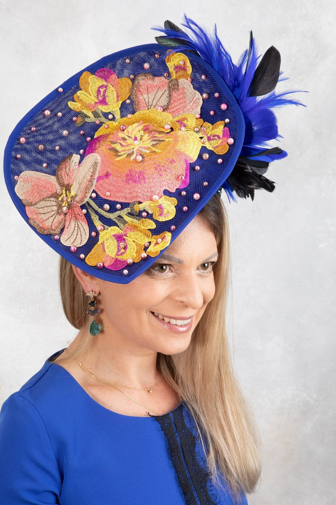 BLUE FASCINATOR HAT - OlhaHeadband