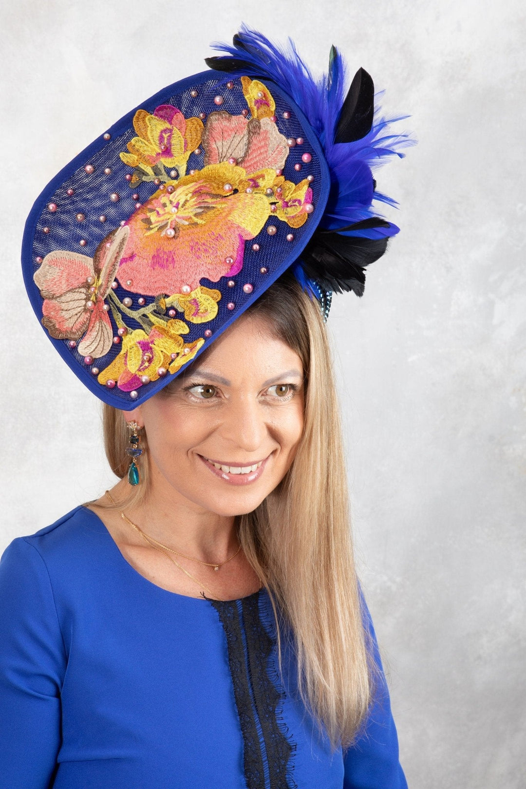 BLUE FASCINATOR HAT - OlhaHeadband