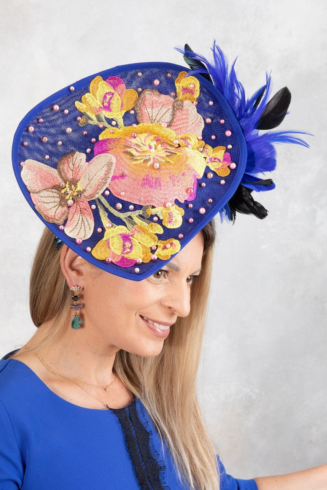 BLUE FASCINATOR HAT - OlhaHeadband