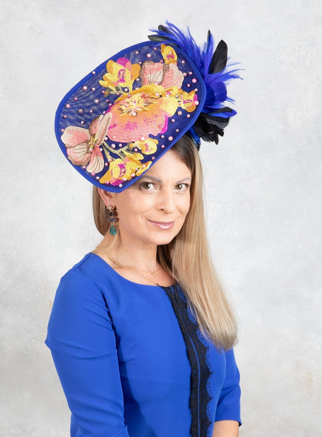 BLUE FASCINATOR HAT - OlhaHeadband