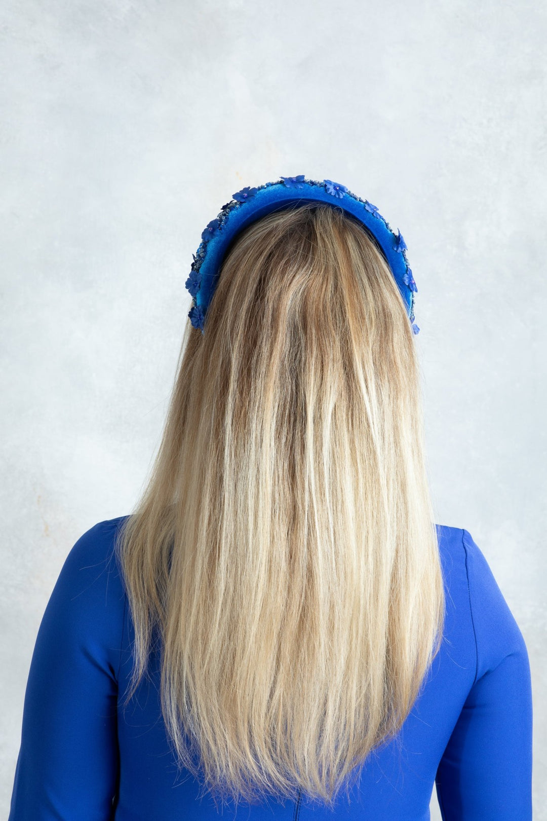 Blue padded fascinator embroidered - OlhaHeadband