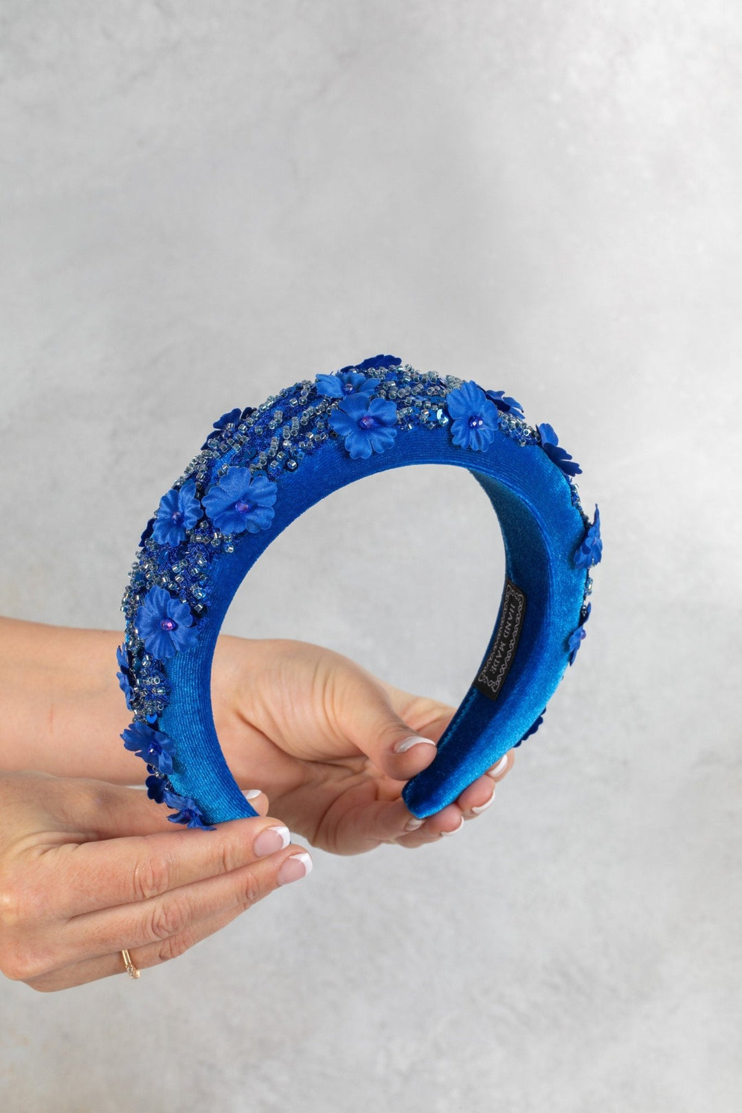 Blue padded fascinator embroidered - OlhaHeadband