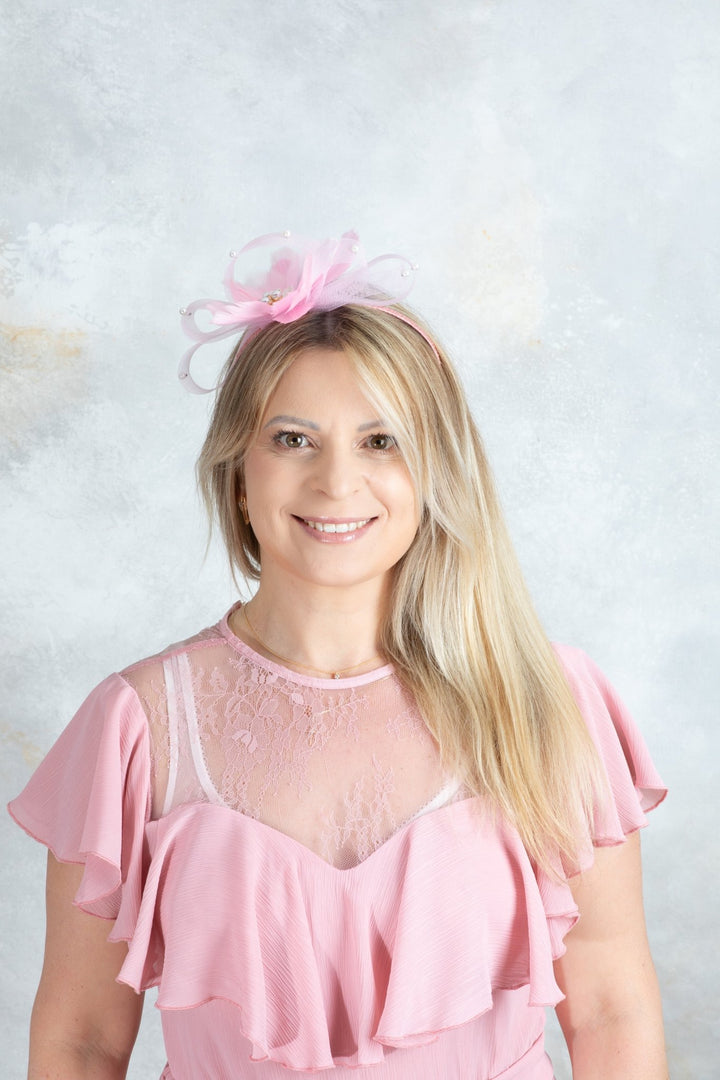 bow pink fascinator - OlhaHeadband