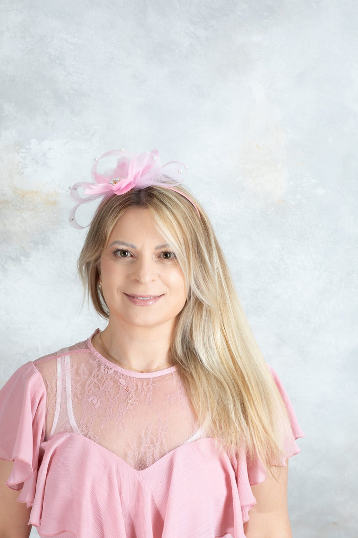 bow pink fascinator - OlhaHeadband
