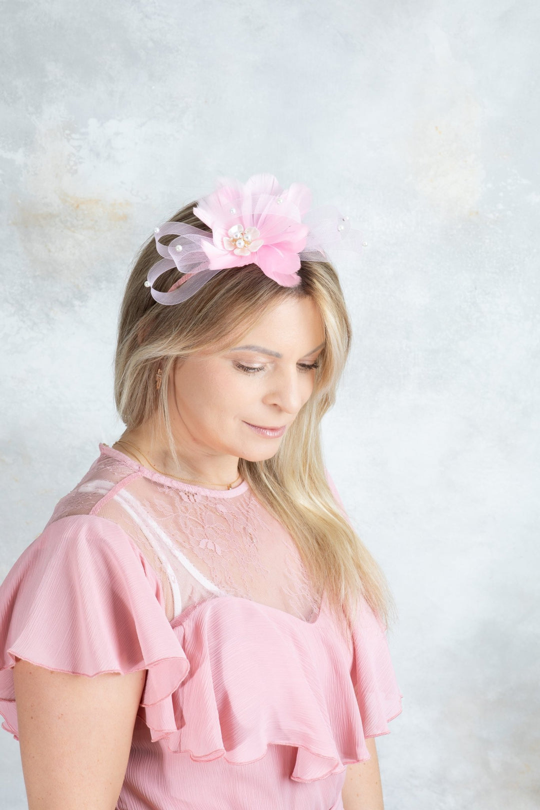 bow pink fascinator - OlhaHeadband