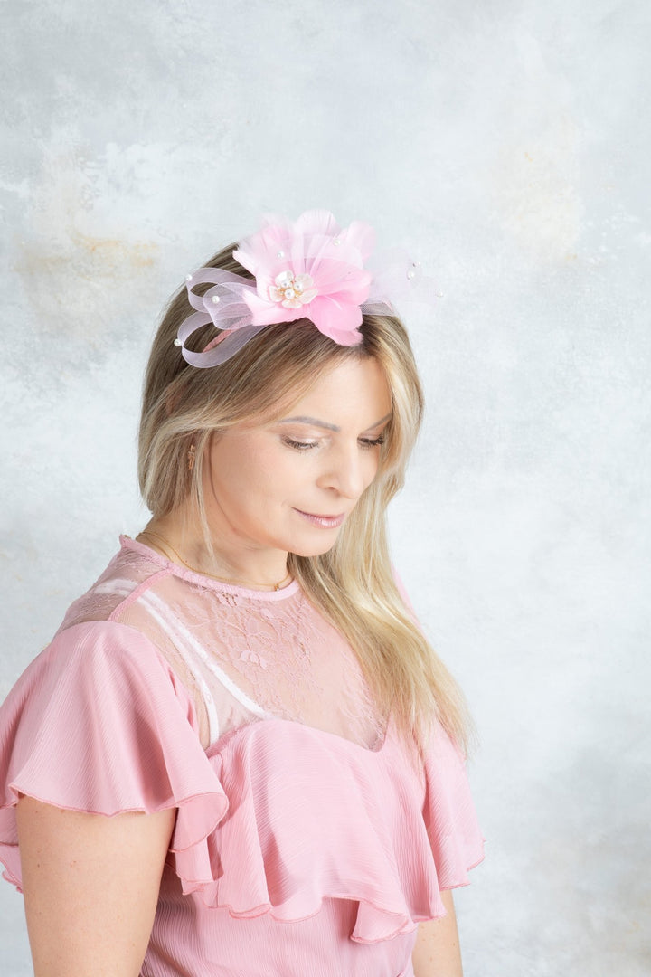 bow pink fascinator - OlhaHeadband
