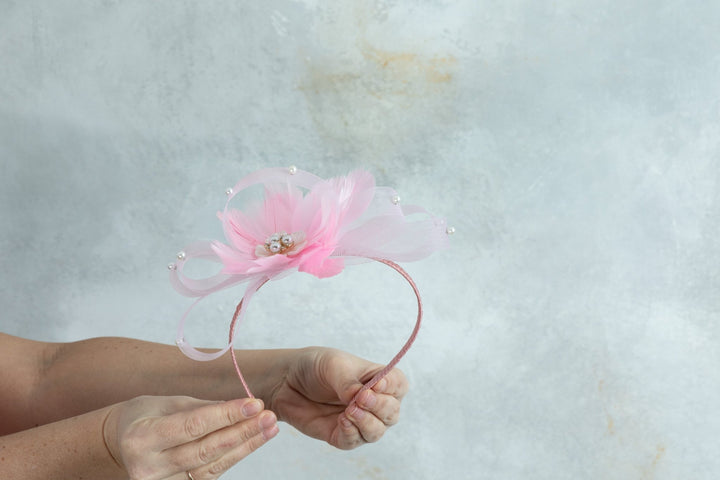 bow pink fascinator - OlhaHeadband