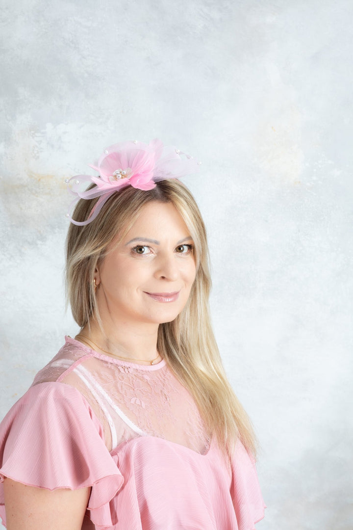 bow pink fascinator - OlhaHeadband