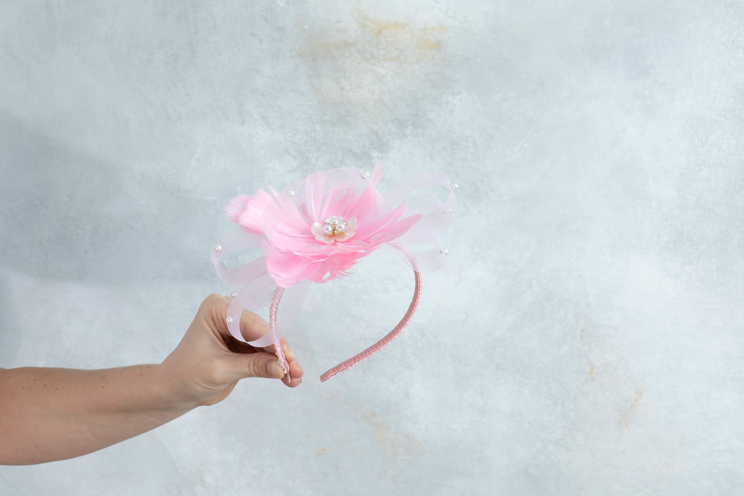 bow pink fascinator with beads - OlhaHeadband