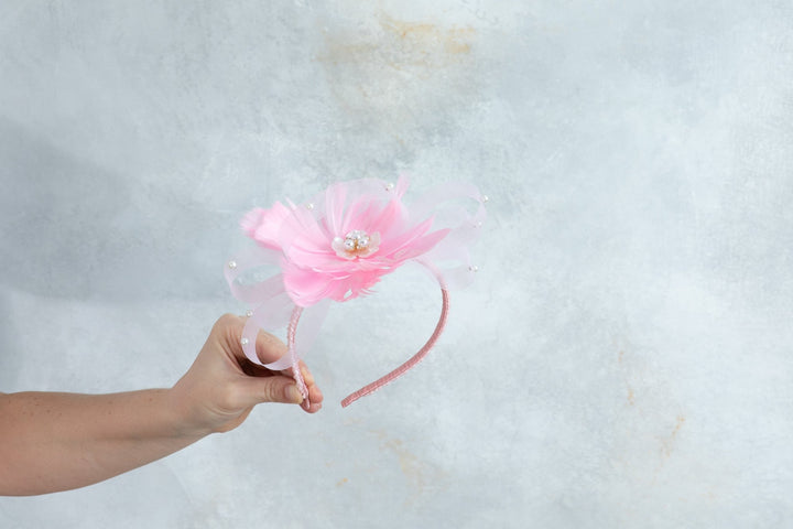 bow pink fascinator with beads - OlhaHeadband