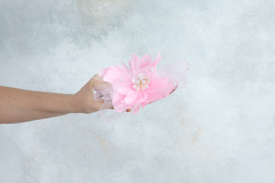 bow pink fascinator with beads - OlhaHeadband