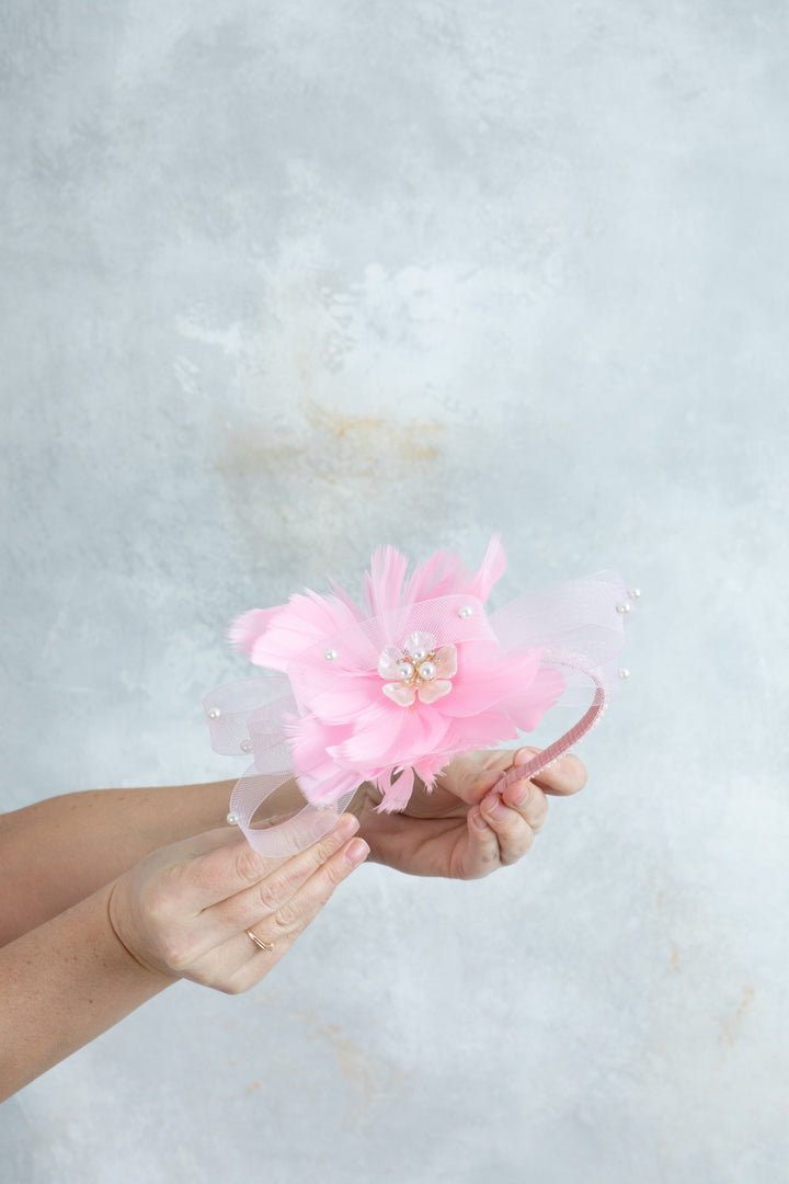 bow pink fascinator with beads - OlhaHeadband