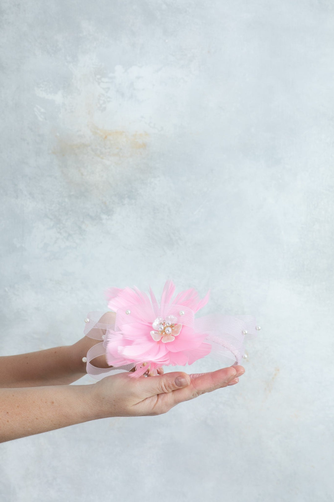 bow pink fascinator with beads - OlhaHeadband