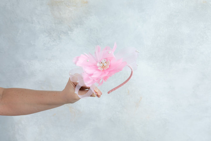 bow pink fascinator with beads - OlhaHeadband