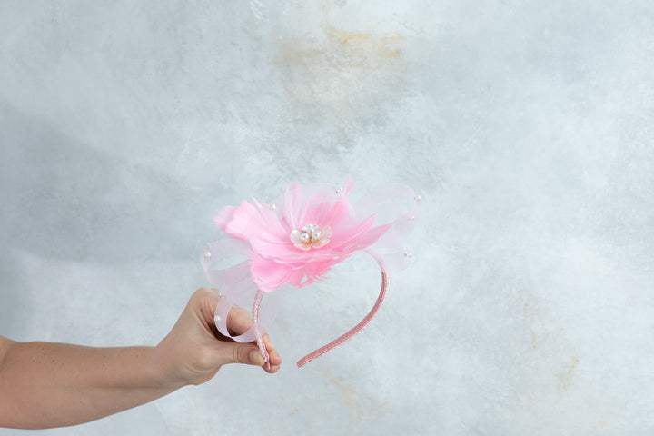 bow pink fascinator with beads - OlhaHeadband