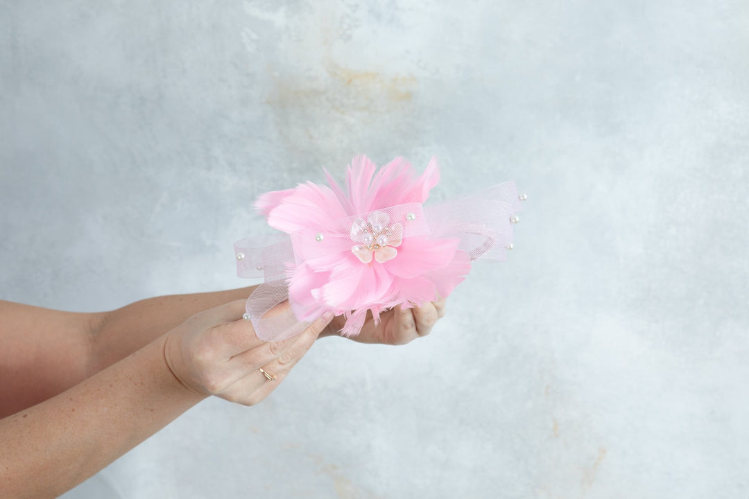 bow pink fascinator with beads - OlhaHeadband