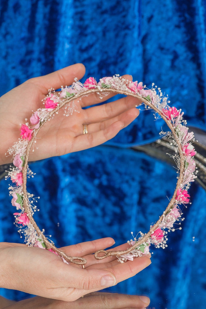 Bridal Boho Flower Crown with Dried Gypsophila - OlhaHeadband