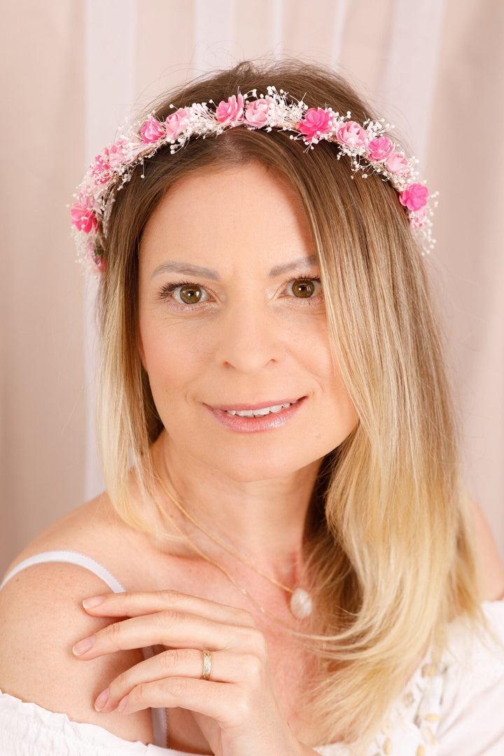 Bridal Boho Flower Crown with Dried Gypsophila - OlhaHeadband