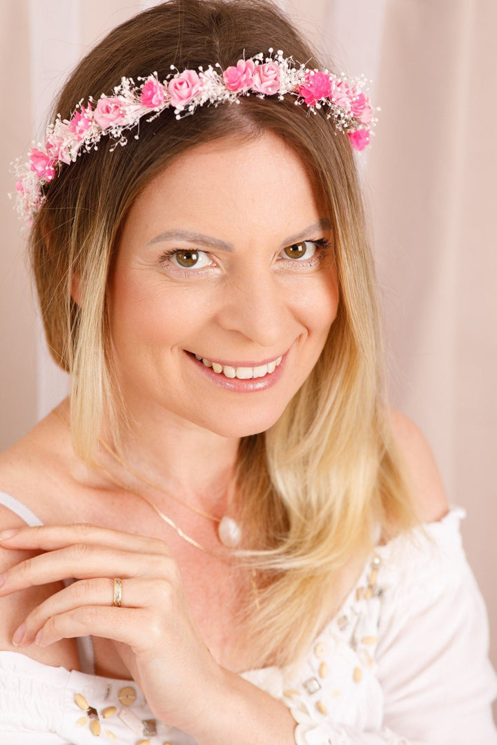 Bridal Boho Flower Crown with Dried Gypsophila - OlhaHeadband