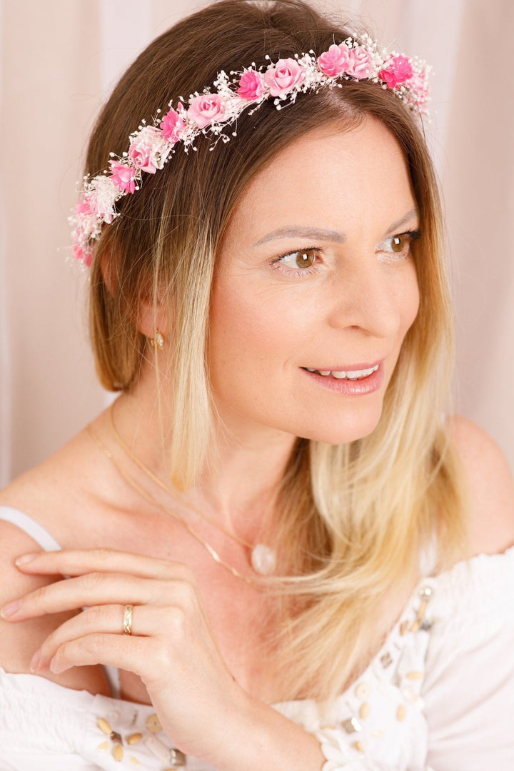 Bridal Boho Flower Crown with Dried Gypsophila - OlhaHeadband