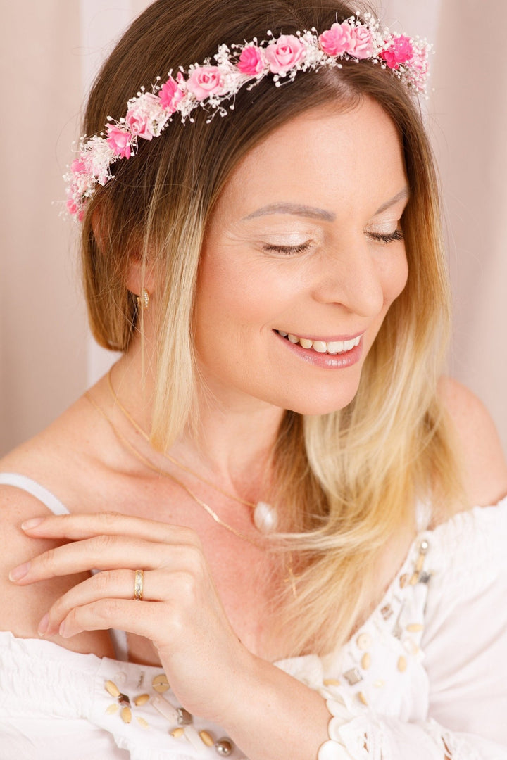 Bridal Boho Flower Crown with Dried Gypsophila - OlhaHeadband