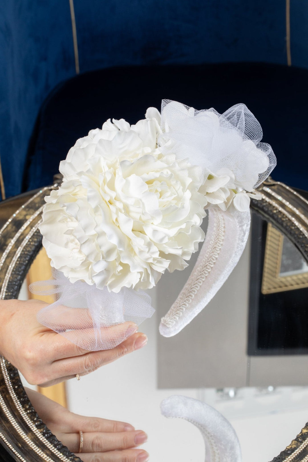 Bridal Floral Headband Large Ivory White Wedding Halo - OlhaHeadband