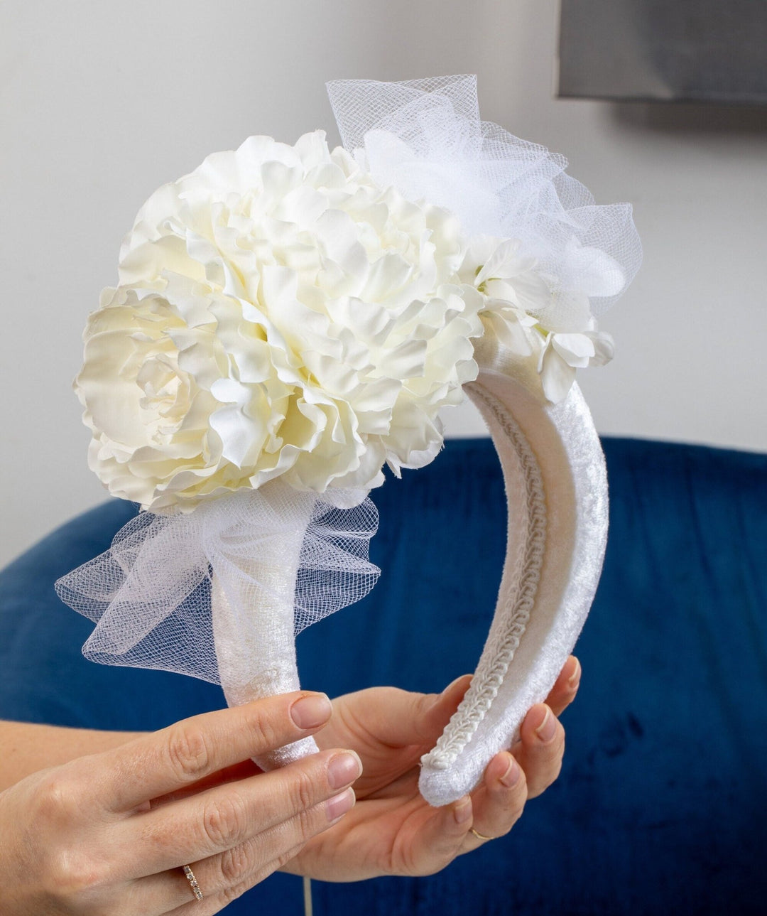 Bridal Floral Headband Large Ivory White Wedding Halo - OlhaHeadband