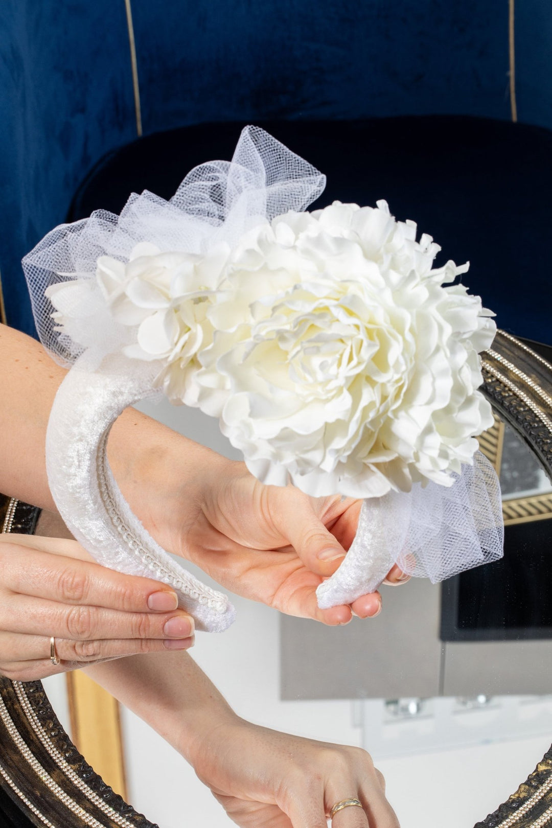 Bridal Floral Headband Large Ivory White Wedding Halo - OlhaHeadband