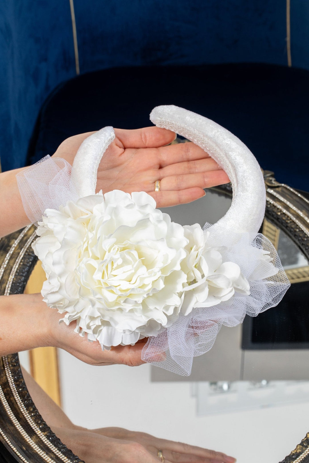 Bridal Floral Headband Large Ivory White Wedding Halo - OlhaHeadband